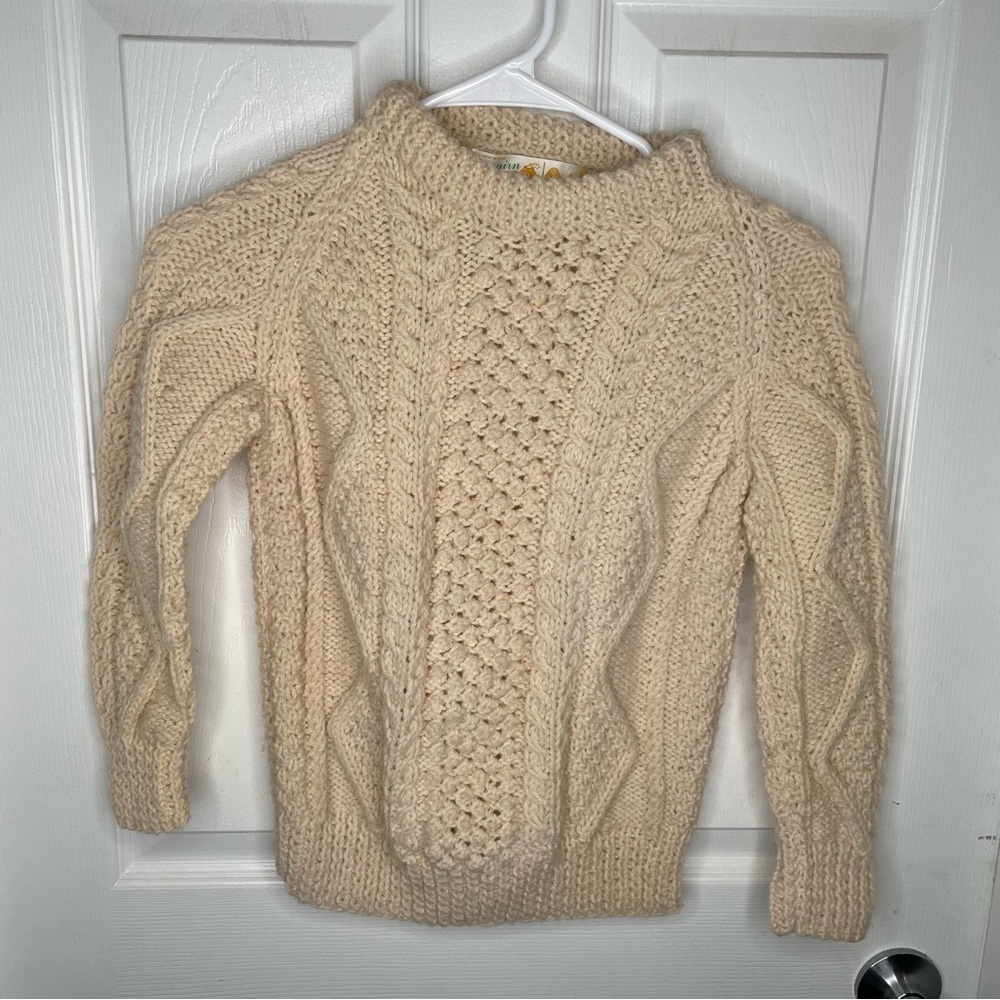 Glenairn Ireland 100% New Wool Cable Knit Fisherman Cream Sweater Youth 6-7 Yrs